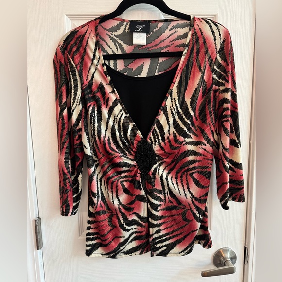 Libra Tops - Vintage Y2K 3/4 Sleeve Animal Print Metallic Top Size Medium